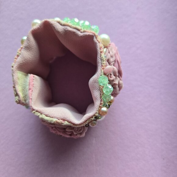 Handmade Romantic Pale Pink Rose and Embroidered Cuff Bracelet - Picture 7 of 7